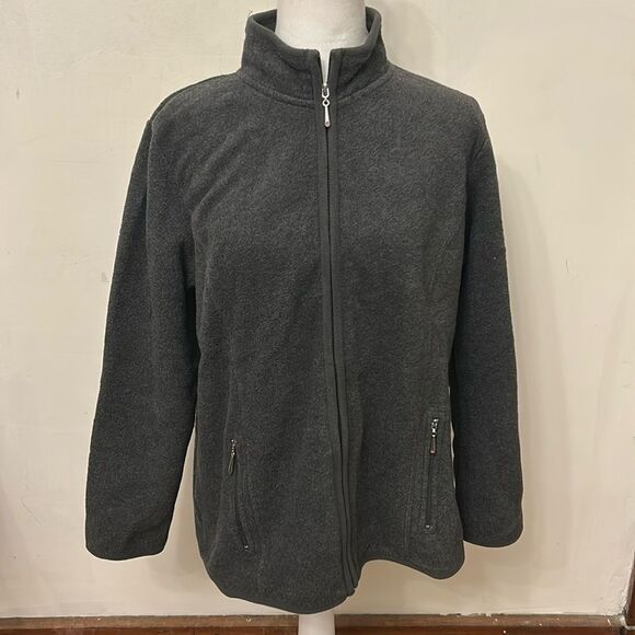 Karen Scott gray fleece full zip jacket Size PL New - Picture 1 of 11